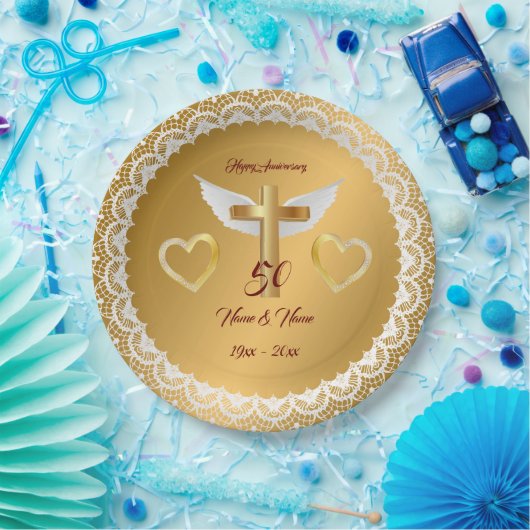 Happy Customize Gold Lace Jubiläum Pappteller (Party)