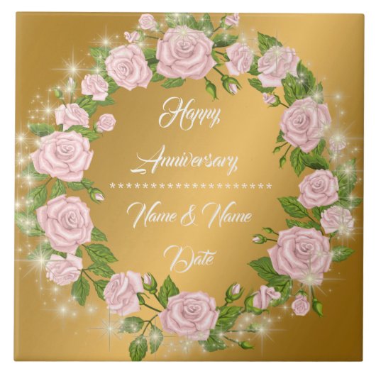 Happy Customize Gold Rose Anniversary Fliese (Vorderseite)