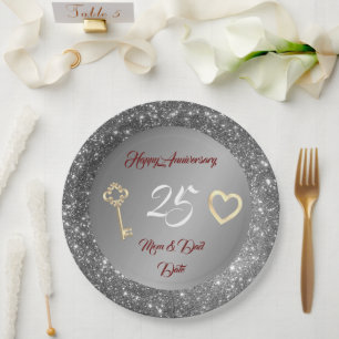 Happy Customize Liebe Silver 25 Jahre Jubiläum Pappteller