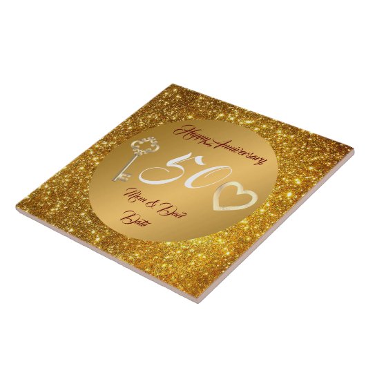 Happy Customize Love Gold 50th Anniversary Fliese (Seite)