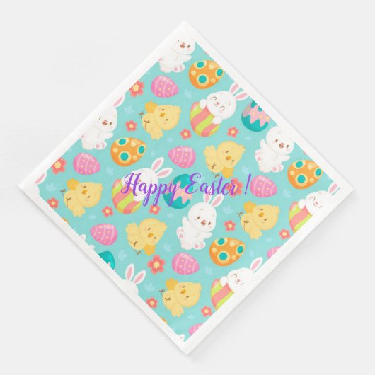 Happy Customize Osterkaninchen und Hühner Serviette (Ecke)