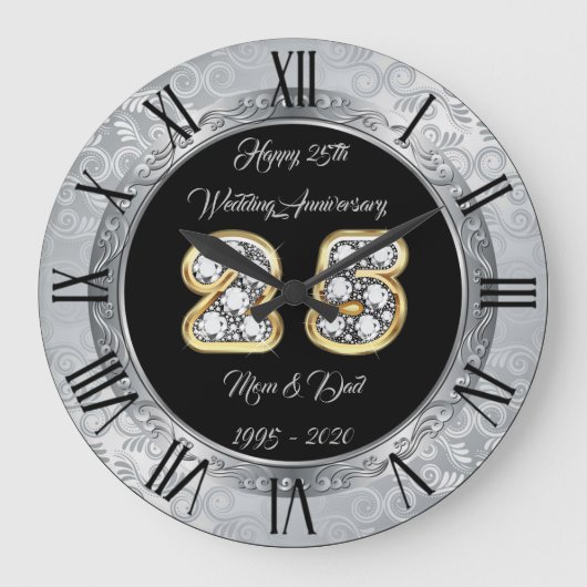 Happy Customize Silver 25 Jahre Jubiläum Große Wanduhr (Vorderseite)