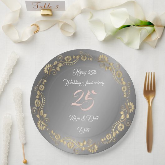 Happy Customize Silver 25 Jahre Jubiläum Pappteller (Hochzeit)