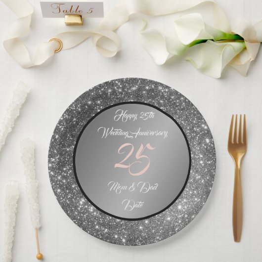 Happy Customize Silver Glitzer 25 Jahre alt Pappteller (Hochzeit)
