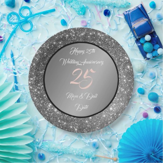 Happy Customize Silver Glitzer 25 Jahre alt Pappteller (Party)