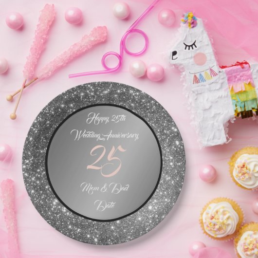 Happy Customize Silver Glitzer 25 Jahre alt Pappteller (Party)