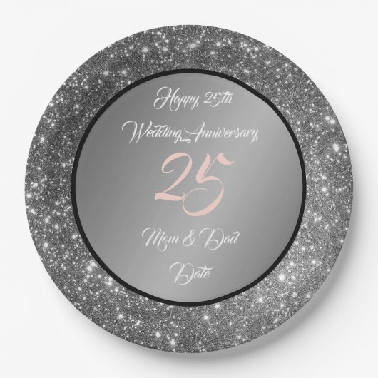 Happy Customize Silver Glitzer 25 Jahre alt Pappteller (Vorderseite)