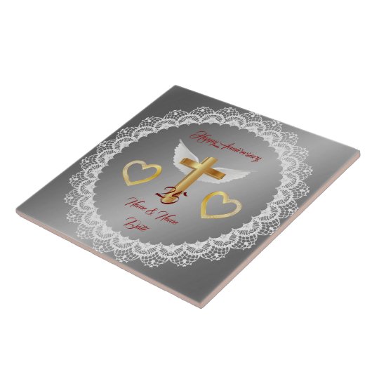 Happy Customize Silver Lace Anniversary Fliese (Seite)