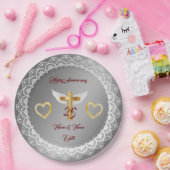 Happy Customize Silver Lace Jubiläum Pappteller (Party)