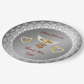 Happy Customize Silver Lace Jubiläum Pappteller (Schrägansicht)