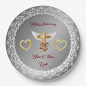 Happy Customize Silver Lace Jubiläum Pappteller (Vorderseite)