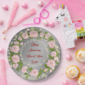 Happy Customize Silver Rose Jubiläum Pappteller (Party)