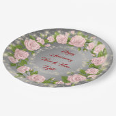 Happy Customize Silver Rose Jubiläum Pappteller (Schrägansicht)