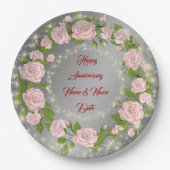 Happy Customize Silver Rose Jubiläum Pappteller (Vorderseite)