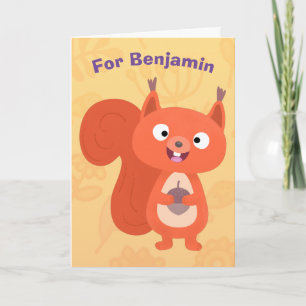 Happy cute red squirrel cartoon illustration karte
