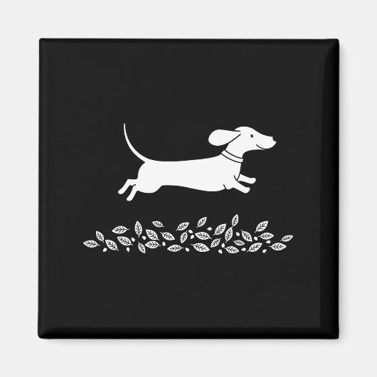 Happy Dachshund With Autumn Leaves For Pet Lovers Magnet (Vorne)