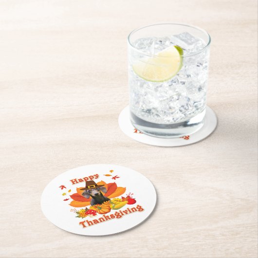 Happy Dackel Dog Owner Türkei Erntedank Runder Pappuntersetzer (Vor Ort)