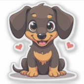 Happy Dackel Puppy - Chibi Art Aufkleber (Vorderseite)