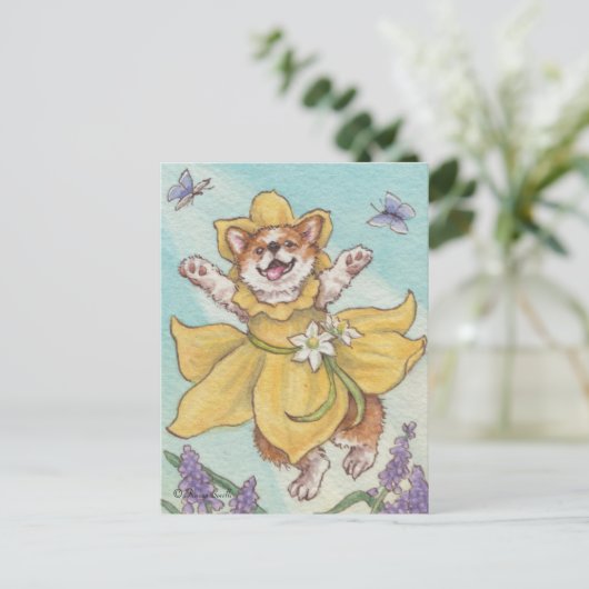 Happy Daffy Dilly Spring Corgi Dog Postkarte (Stehend Vorderseite)