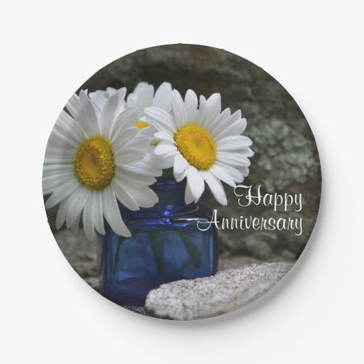 Happy Daisies Anniversary Paper Plate Pappteller (Vorderseite)