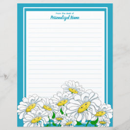 Happy Daisies Blue - White Lined Paper Sheet