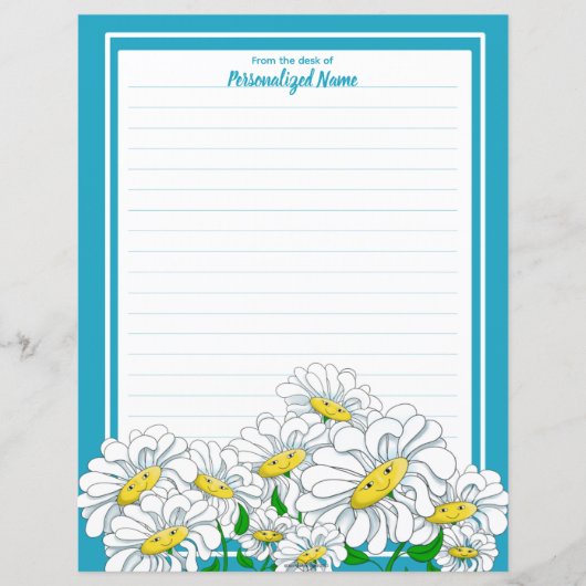 Happy Daisies Blue - White Lined Paper Sheet (Vorderseite)