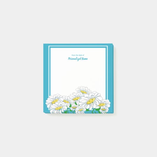 Happy Daisies Blue - White Post-it Klebezettel (Vorderseite)