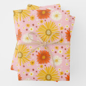 Happy Daisies farbiges Retro-Muster der 1970er Jah Geschenkpapier Set (Beispiel)