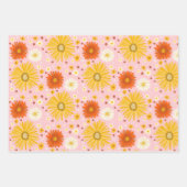 Happy Daisies farbiges Retro-Muster der 1970er Jah Geschenkpapier Set (Vorderseite)