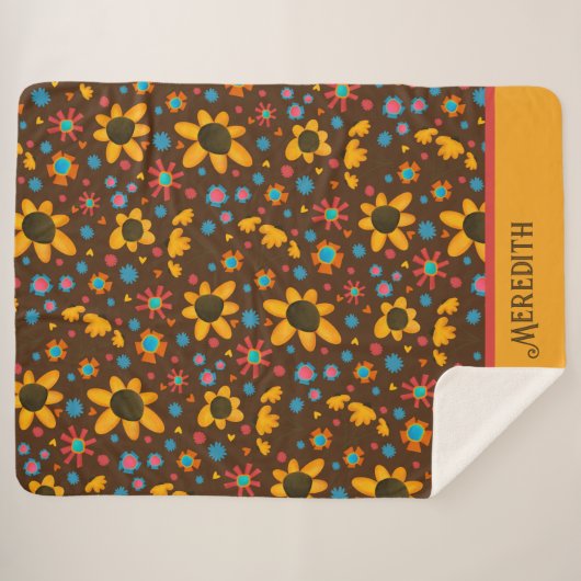 Happy Daisies Pattern Fun Inspirivity Sherpadecke (Vorderseite (Horizontal))