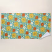 Happy Daisy Blume Pattern Blau Strandtuch (Vorderseite)