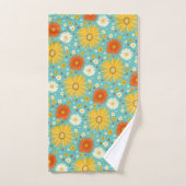 Happy Daisy Colorful Pattern Daisies Blue Badhandtuch Set (Handtuch)