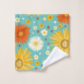 Happy Daisy Colorful Pattern Daisies Blue Badhandtuch Set (Waschlappen)
