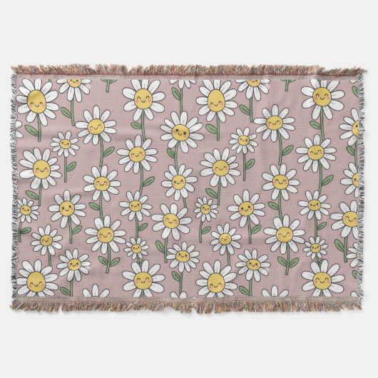 Happy Daisy Smiles Pink Floral Pattern Decke (Vorderseite)