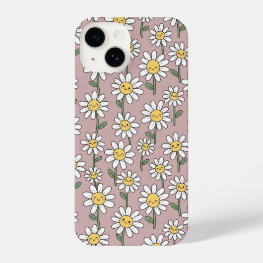 Happy Daisy Smiles Pink Floral Pattern iPhone Hülle (Rückseite)