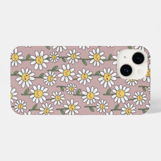 Happy Daisy Smiles Pink Floral Pattern iPhone Hülle (Rückseite (Horizontal))
