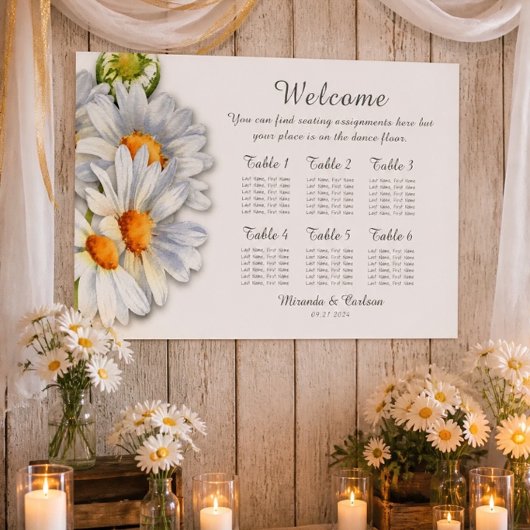Happy Daisy Wedding Seating Chart 36"x24" Poster