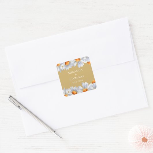 Happy Daisy Wedding Square Sticker (Umschlag)
