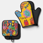 Happy Dancing Dreidles Ofenhandschuh & Topflappen-Set (Vorderseite/Rückseite)