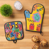 Happy Dancing Dreidles Ofenhandschuh & Topflappen-Set (Oben Unten)