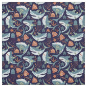 Happy Dancing Haie auf Ocean Blue Stoff (Muster)