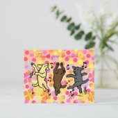 Happy Dancing Labrador Trio Cartoon Floral Postkarte (Stehend Vorderseite)