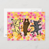 Happy Dancing Labrador Trio Cartoon Floral Postkarte (Vorne/Hinten)