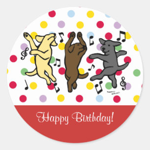 Happy Dancing Labrador Trio Happy Birthday Runder Aufkleber