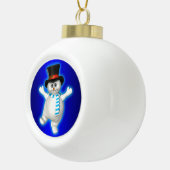Happy Dancing Snowman on Blue Keramik Kugel-Ornament (Rechts)