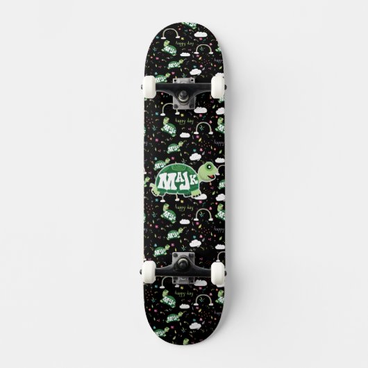 "Happy Day" Assembled black with turtle/rainbows Skateboard (Vorderseite)