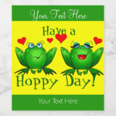 Happy Day Happy Cartoon Frogs w Hearts Weinetikett (Einzelnes Label)