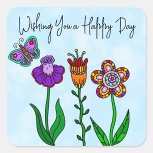 Happy Day Hübsch Blume Square Sticker