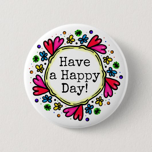 Happy Day Hübsch Heart Border Button (Vorderseite)