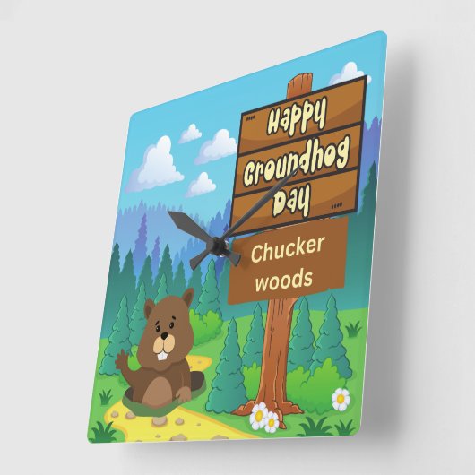 Happy Day in Wald Quadratische Wanduhr (Winkel)